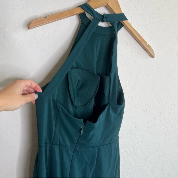 AZAZIE GALICIA Pine Mermaid Halter Pleated Stretch Chiffon Dress - Picture 7 of 9